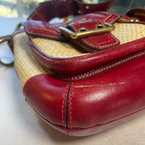Coach Y2K Legacy Buckle Straw Shoulder Bag with Red Patent Leather Trim - Picture 11 of 17